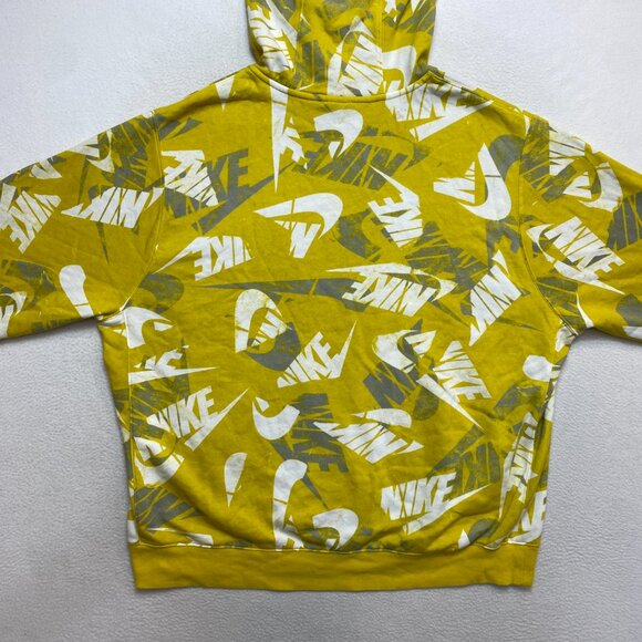 Nike Hoodie Mens 2XL Yellow White All Over Print Swoosh Pullover Sweatshirt - Picture 8 of 11